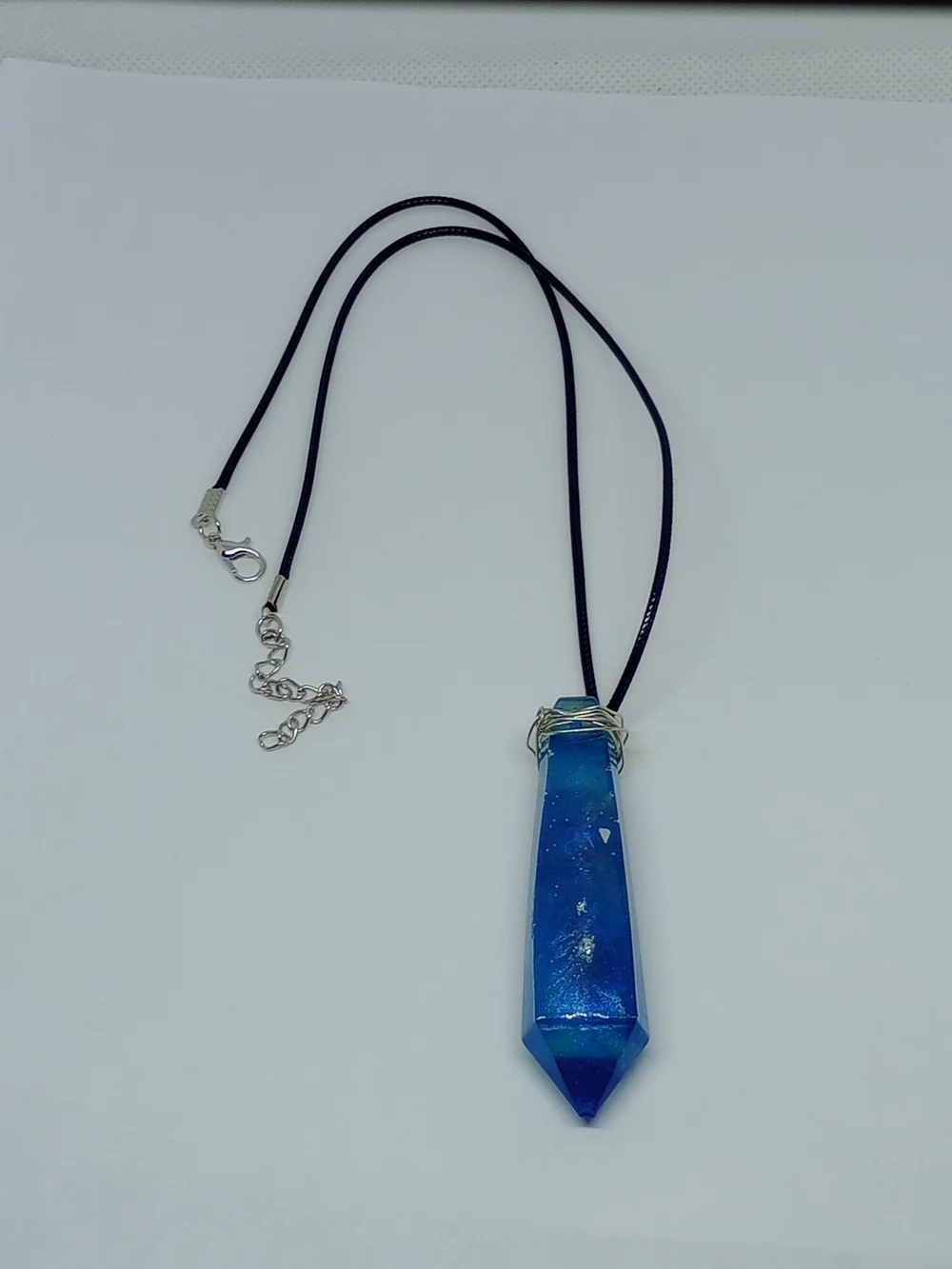 Blue Crystal Point Pendant Necklace -
